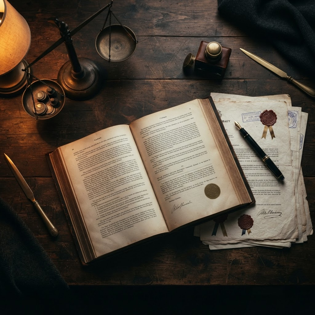 Legal documents and scales of justice representing civil litigation